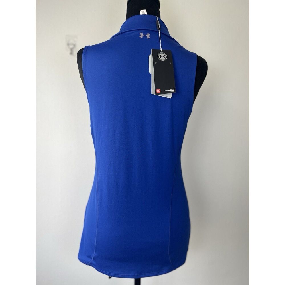 Under Armour Golf Polo Shirt Womens Small Blue Heat Gear UPF 30 Sleeveless - Picture 5 of 13